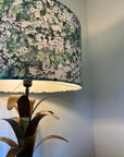 White flowers velvet drum lampshade/ ceiling shade with a white lining
