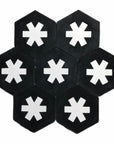 Luxury black and white hex cement floor tiles, premium handcrafted cruz cross design, stylish contemporary statement for interior walls and floors by Maria Starling Design at brixbailey.com