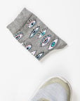 Blue and grey eye socks, premium colorful stretchy cotton socks, stylish pack of 4, best-selling soft foot candy by Body and I at brixbailey.com