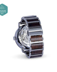 Luxury Banyan mens wooden watch, handcrafted from recycled Chacate Preto wood, premium mechanical movement, sustainable eco-friendly timepiece by The Sustainable Watch Company at brixbailey.com