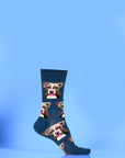 Navy blue dog pattern socks, premium cotton blend, stylish and comfortable, best-selling for dog lovers by Body and I at brixbailey.com