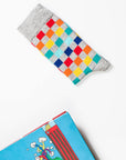 Checker socks pack of 4, colorful squared puzzle design, premium cotton blend, stylish elasticated band, best-selling unisex casual footwear by Body and I at brixbailey.com