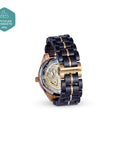 Luxury handmade wooden watch for men, olive wood and Chacate Preto, gold mechanical movement, stylish and authentic by The Sustainable Watch Company at brixbailey.com