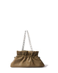 Luxury Mila Bag in smooth mustard green leather, elegant silver hardware, adjustable strap, stylish cloud-like shape, premium handcrafted accessory by Bob Oré at brixbailey.com