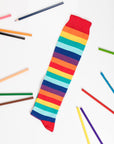 Luxury knee-length rainbow stripe socks, soft vibrant cotton blend, stylish fun design, best-selling colorful socks by Body and I at brixbailey.com