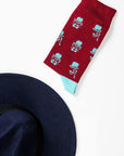 Novelty party socks with glasses and mustache, premium cotton-rich, ultra-snug, trending holiday gift, best-selling grey-orange cherry-cyan by Body and I at brixbailey.com