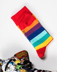 Crew-length rainbow striped socks, premium soft cotton blend, vibrant colors, stylish and fun, pack of 4, best-selling trendy socks by Body and I at brixbailey.com