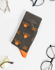 Novelty party socks with glasses and mustache, premium cotton-rich, ultra-snug, trending holiday style, sizes 4-8 UK by Body and I at brixbailey.com