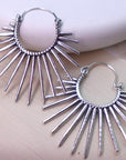 Boho style Brass/Silver Sunburst Hoop Earrings.