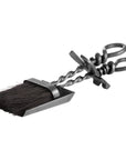 Handcrafted silver hearth set with twisted steel handles, matching brush and shovel, Victorian-inspired fireplace accessory. by Sostter at brixbailey.com
