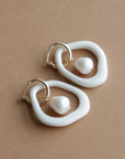 Porcelain and Pearl Hoop Earrings in White