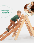 4in1 Montessori Climbing Set: Triangle Ladder + Climbing Arch + Slide Board + Net – Beige-2