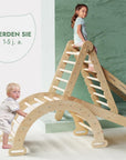 4 in 1 Montessori Climbing Set with Triangle, Slide, Arch and Net for Ages 1 to 7 in Beige