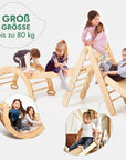 4 in 1 Montessori Climbing Set with Triangle, Slide, Arch and Net for Ages 1 to 7 in Beige