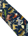 navy blue cotton tie with liberty style jungle animal design
