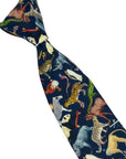 navy blue cotton tie with liberty style jungle animal design