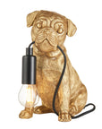 Premium pug puppy table lamp with vintage gold finish, high-quality resin details, stylish E14 LED filament light by Ella James at brixbailey.com