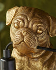 Premium pug puppy table lamp with vintage gold finish, high-quality resin details, stylish E14 LED filament light by Ella James at brixbailey.com