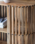 Luxury Umi slatted sideboard, premium solid mango wood, Japandi style, sleek design, natural finish, black stud detailing, ample storage by Ella James at brixbailey.com