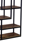 Industrial metal shelf unit with six distressed brown shelves, open framework, and heavy-duty storage capacity. by sostter at brixbailey.com