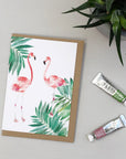 Flamingos Tropical hand painted greetings card