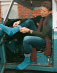 Sky Blue Narrow Striped Bamboo Socks