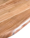 Handcrafted acacia wood dining table with live edge and metal cross-frame base, seats 8, natural brown with grey accents. by Sostter at brixbailey.com