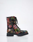 Red Roses Leather Boots with Zipper