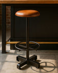 Buffalo Light Brown Leather Bar Stool with Black Finish Base