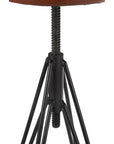 Nandri Brown Leather Adjustable Stool with Black Metal Legs