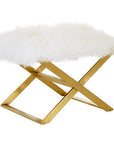 Anafi White Sheepskin Stool with Gold Finish Base