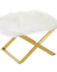 Anafi White Sheepskin Stool with Gold Finish Base