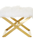 Anafi White Sheepskin Stool with Gold Finish Base