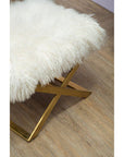 Anafi White Sheepskin Stool with Gold Finish Base