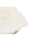 Anafi White Sheepskin Stool with Gold Finish Base