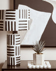 Black and White Papier Mache Table Lamp with Geometric Lines | Carta