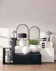 Black and White Papier Mache Table Lamp with Geometric Lines | Carta