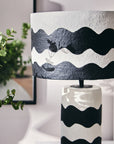 Black and White Curved Stripe Papier Mache Table Lamp | Carta