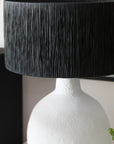 White Papier Mache Table Lamp with Black Raffia Shade | Carta