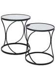Black metal nesting side tables with mirrored glass surfaces, modern decor accent by Sostter at brixbailey.com