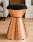 Jaipur Black Velvet Stool with Copper Finish Base