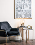 Black marble nesting tables with gold metal base, elegant swirling patterns, modern luxury home decor by Sostter at brixbailey.com