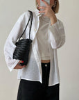 Carmel - Hand Woven Top Grain Leather Bucket Bag Black
