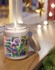 9oz Eco-Friendly Scented or Unscented Soy Wax Candle Jar with 'Purple Flowers' Artwork by American Artist Barbara Cleary
