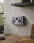 Black Nickel Double Switched 13A Socket | 2 Gang Solid Cast Metal Industrial Power Socket