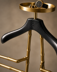Luxury Dressboy Vintage Brass & Black Leather Valet Suit & Clothes Stand