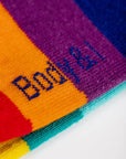 Premium crew-length rainbow striped socks, soft breathable cotton blend, vibrant colors, stylish everyday wear, best-selling unisex design by Body and I at brixbailey.com