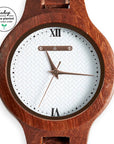 Magnolia luxury sustainable wood watch for women, elegant handmade red sandalwood timepiece with gold accents by The Sustainable Watch Company at brixbailey.com