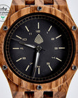 Natural wood watch for men, premium brown zebrawood grain, handcrafted vegan upcycled watch, stylish eco-friendly timepiece by The Sustainable Watch Company at brixbailey.com