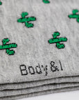 Luxury cactus print socks, premium cotton blend, stylish succulent design, best-selling cozy footwear for men and women by Body and I at brixbailey.com